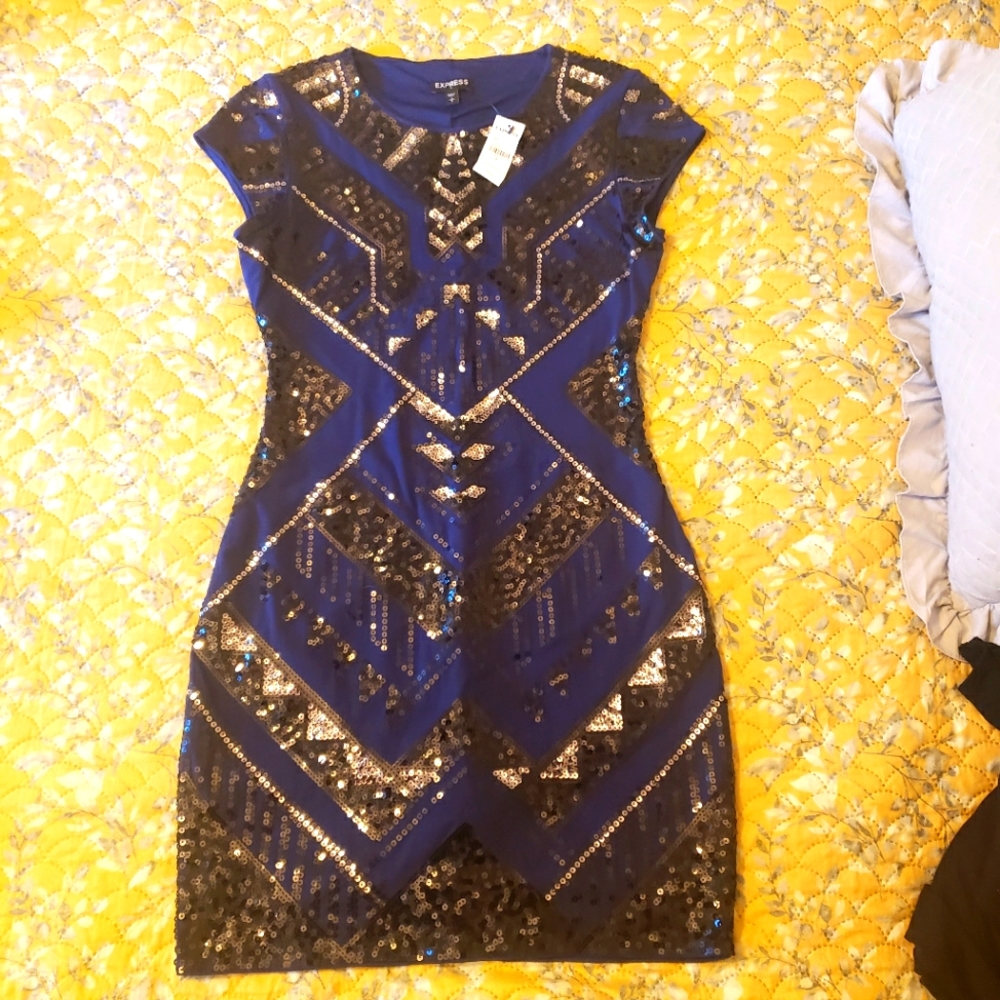 Blue, black and silver Express dress, size small.